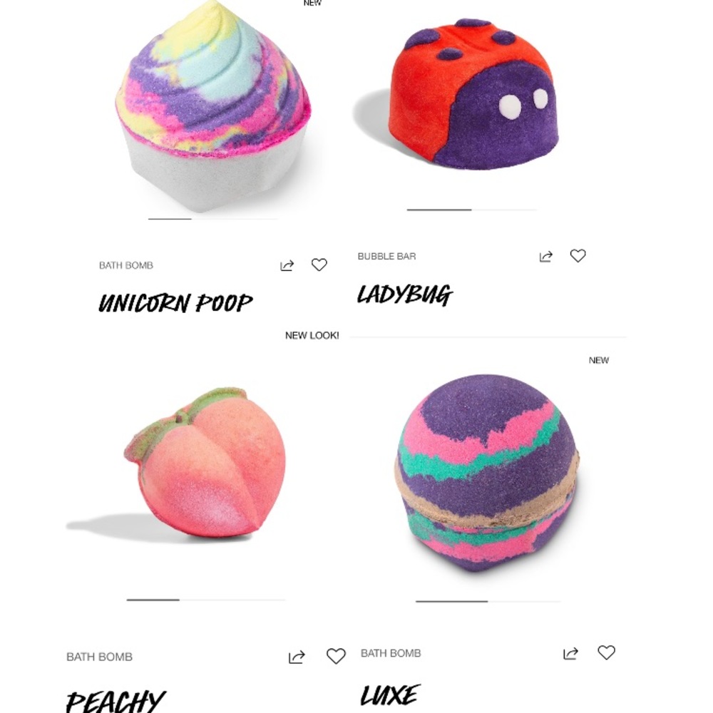 (NEW) Bundle of 4 Lush Bath Bombs - Luxe, Unicorn Poop, Peachy, Ladybug